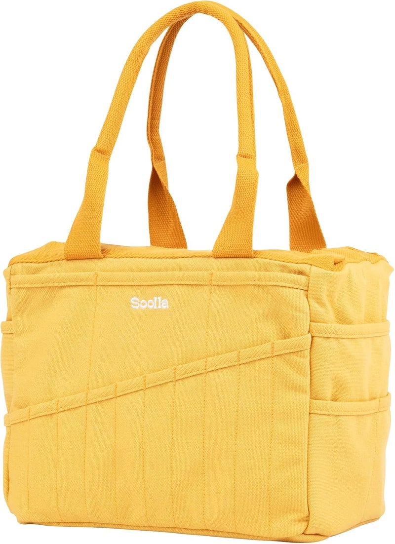 Soolla Studio Bag: Pottery Tool Bag, Art Supply Storage, Knitting Yarn Organizer, Crochet Projects, & Washable Craft Tote, 30 Pockets, 25+ Canvas Colors, Student Artist Gift (Sunset Mustard) - Image 3